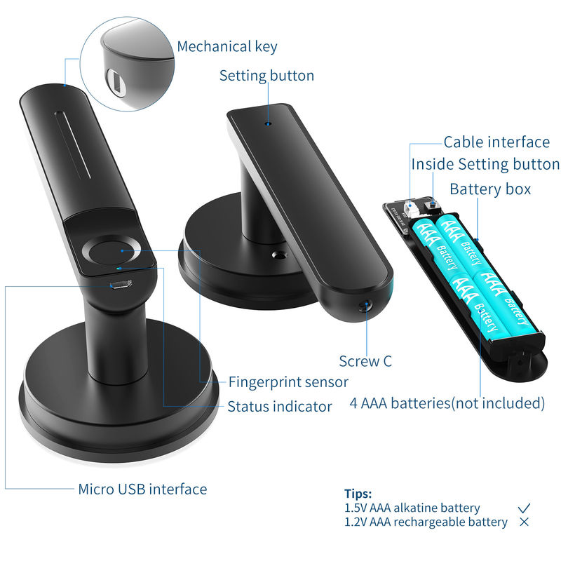 Fermeture de porte de chambre sans clé, fonctionnalité d'application intelligente, verrouillage de porte d'empreinte digitale, pour chambre à coucher / bureau