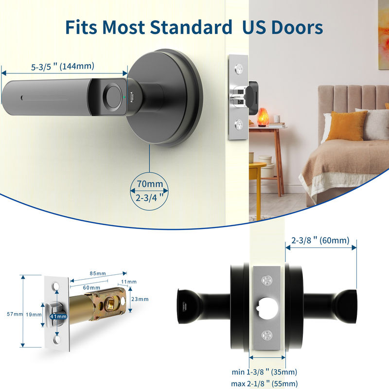 Fermeture de porte de chambre sans clé, fonctionnalité d'application intelligente, verrouillage de porte d'empreinte digitale, pour chambre à coucher / bureau