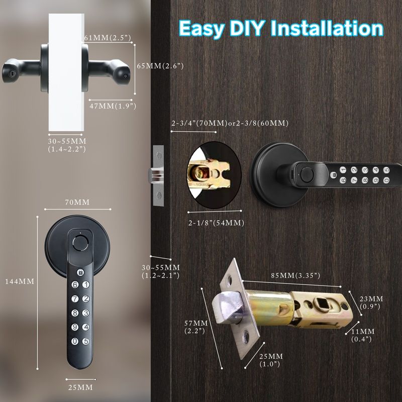 Clé de sauvegarde, bouton de porte à empreinte digitale intelligent T02, serrures de porte sans clé avec claviers, serrure de porte intelligente sur l'application Tuya