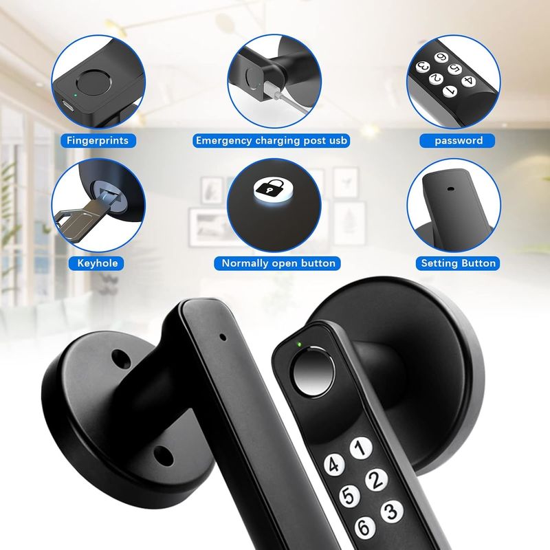 Lock de porte intelligente Foxgard T01 Entrée sans clé, alliage de zinc, contrôle d'empreintes digitales et d'applications, pour la sécurité à domicile et au bureau