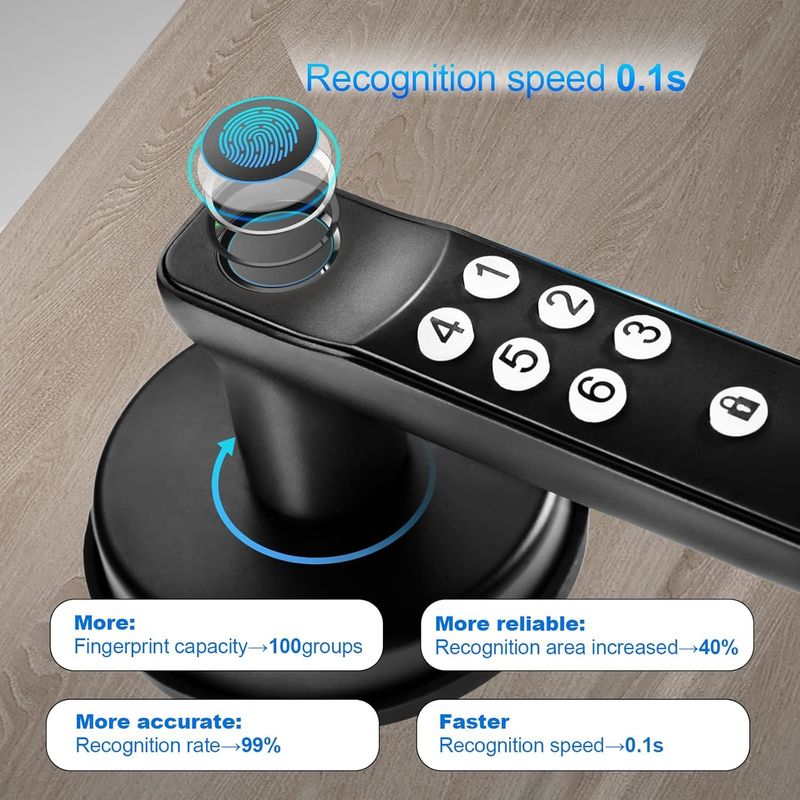 Lock de porte intelligente Foxgard T01 Entrée sans clé, alliage de zinc, contrôle d'empreintes digitales et d'applications, pour la sécurité à domicile et au bureau